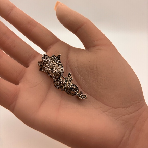 Vintage Marcasite Tulip Brooch - Picture 6 of 10
